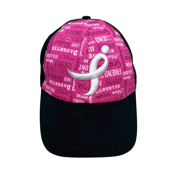 Breast Cancer Awareness Cap Hat Ribbon Susan G Komen Strapback Pink Black OSFM - Picture 1 of 6